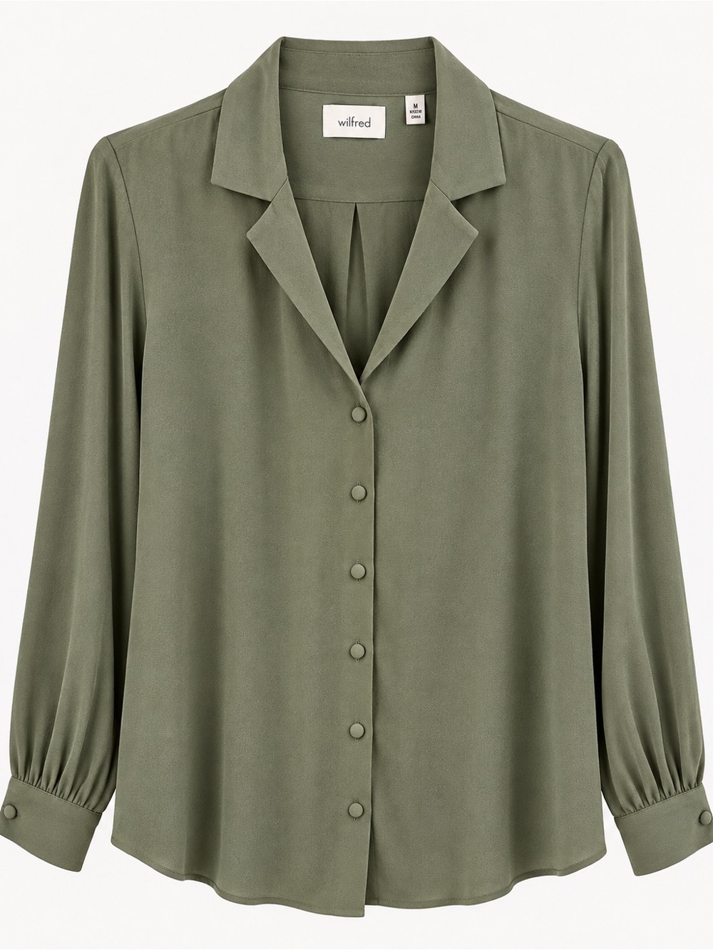 Wilfred Aritzia Olive Green Button-Up Blouse Size M